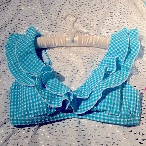 NWT Size 6 Lilly Pulitzer Aelin Turquoise Oasis Crinkle Gingham Swim TOP ONLY